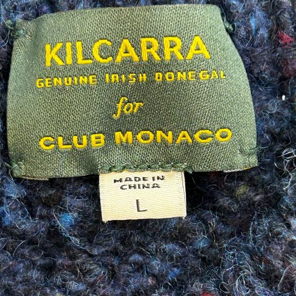 Kilcarra Club Monaco women's irish donegal wool blue cable knit sweater sz L - Picture 5 of 9